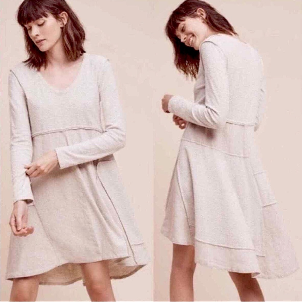 Anthropologie Maeve Northward Patchwork Long Sleeve Linen Blend Swing Dress